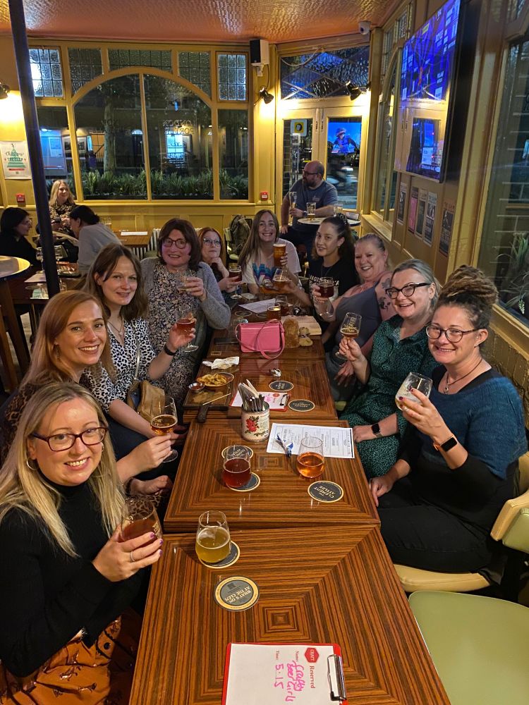 Group of beer drinking women at the Clement Attlee, Limehouse 