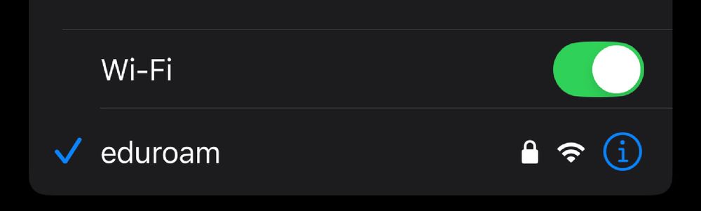 Screenshot from an iPhone logged into the eduroam wifi