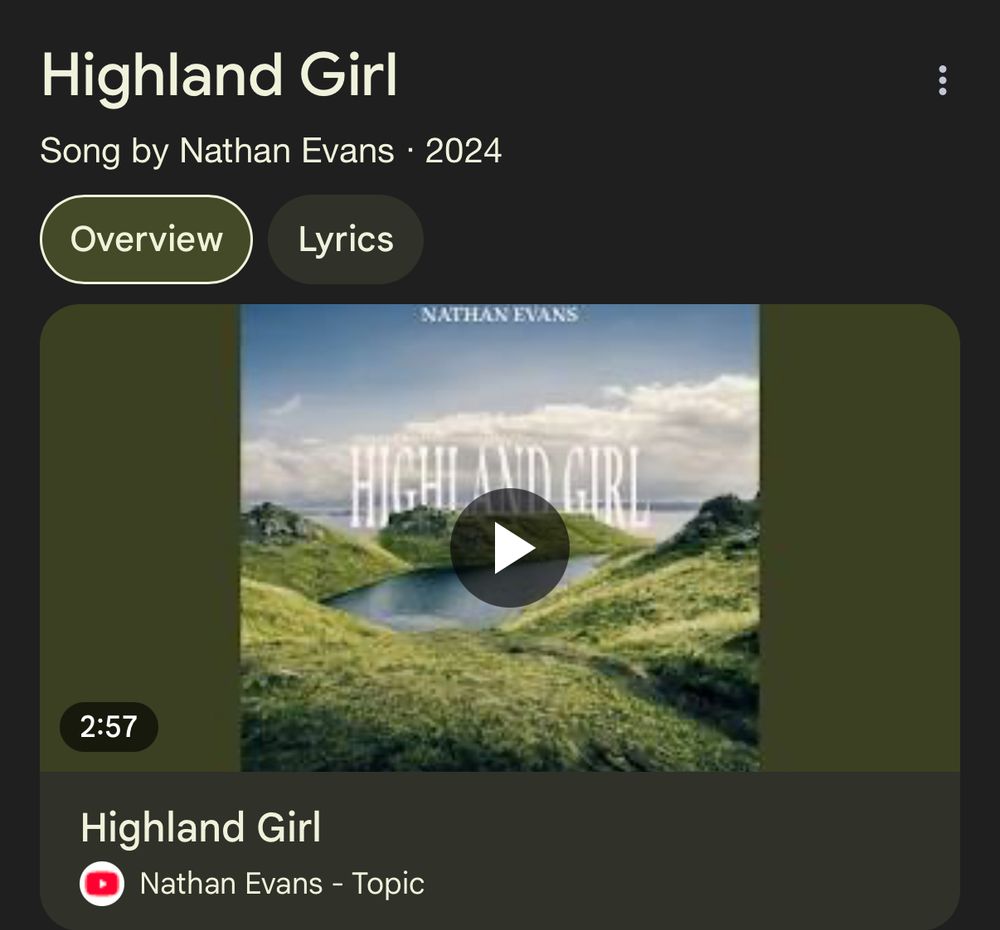Screenshot of the YouTube video for “Highland Girl” by Nathan Evans