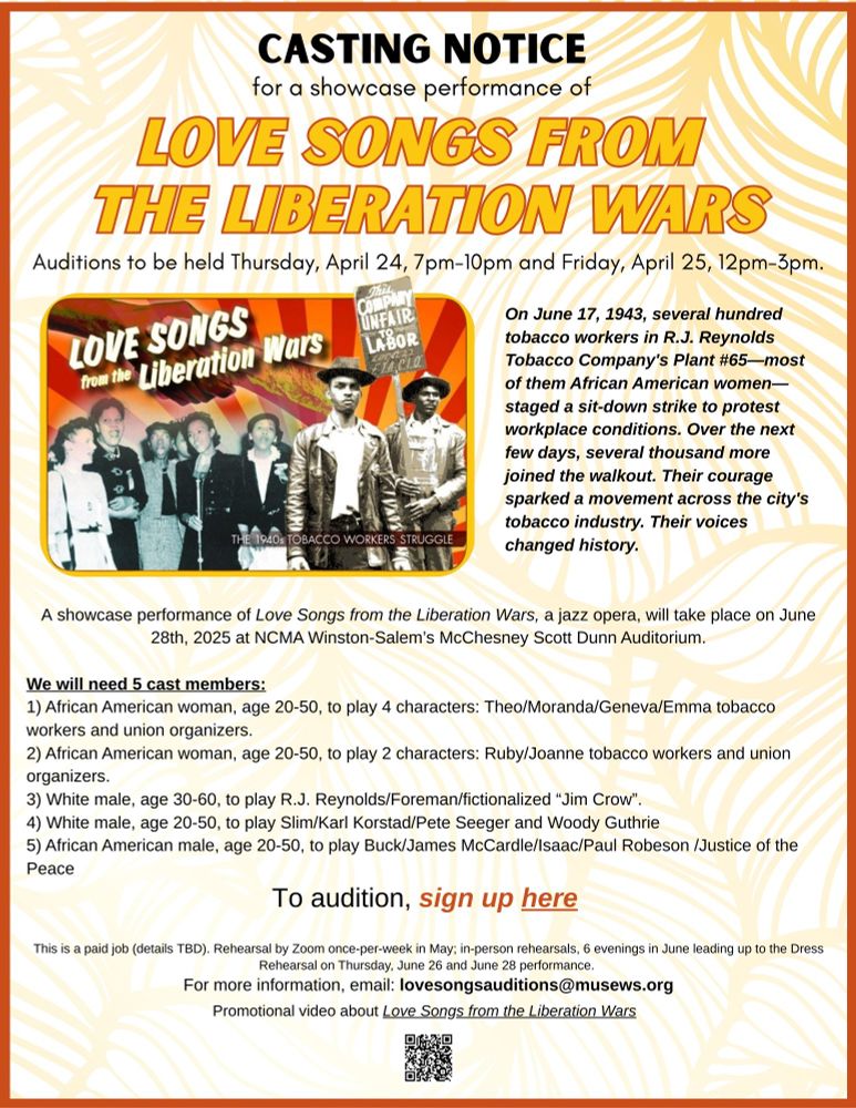 Casting call for jazz musical in Winston-Salem, NC. Paid gig.
Click link to sign up.