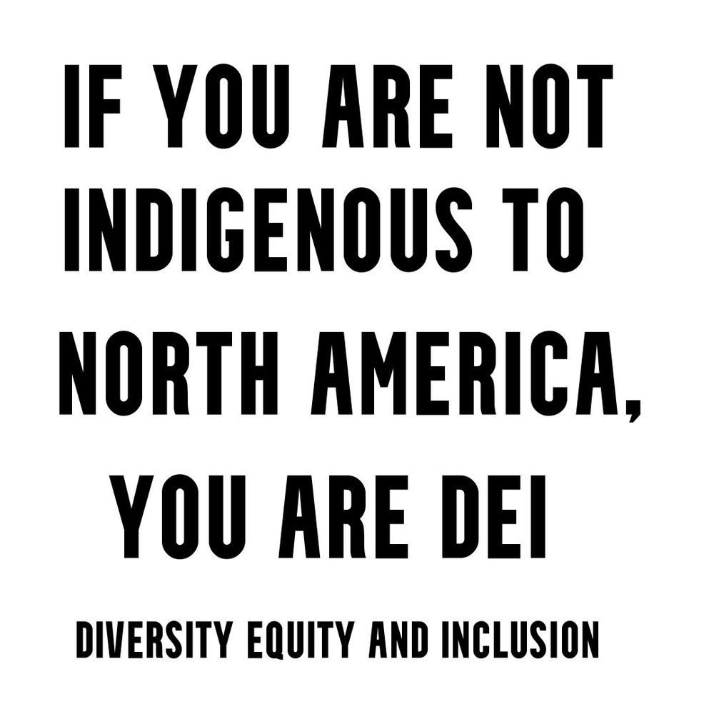 Post says, if you are not indigenous to north america, you are dei (diversity equity and inclusion)