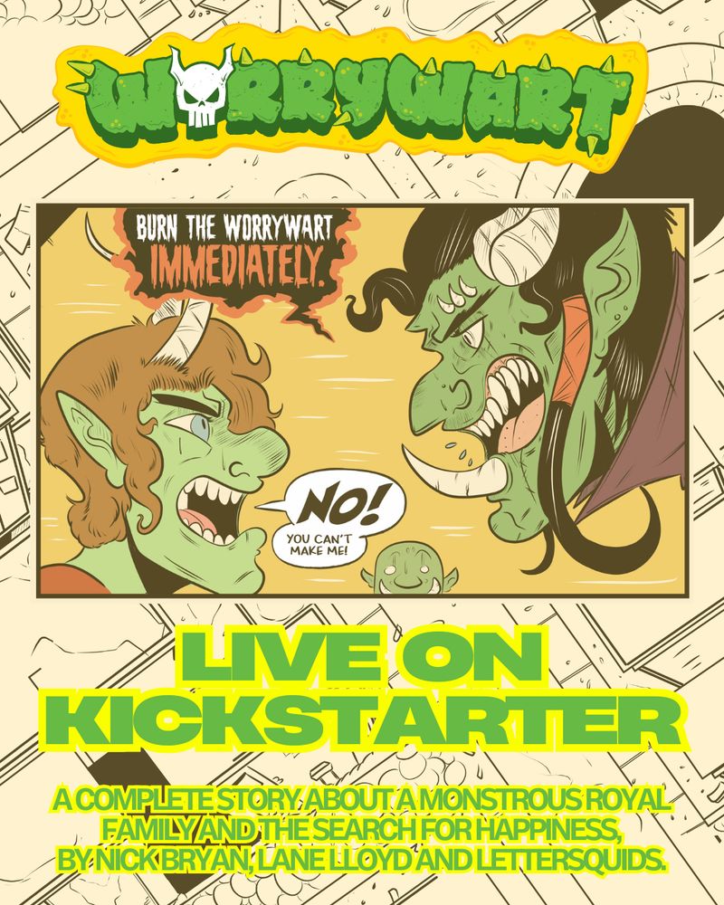 WORRYWART promo image - panel from the comic by Lane Lloyd/Lettersquids showing the orc mother and teenage son squaring off. HER: 