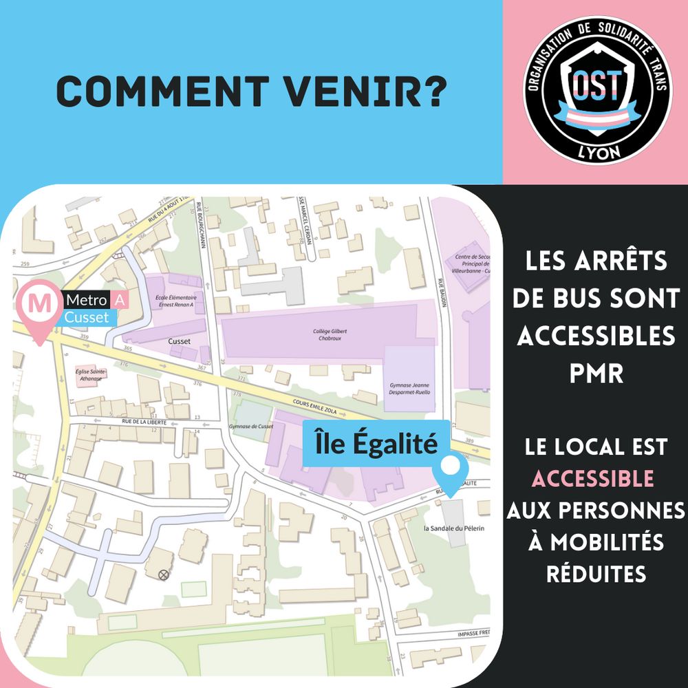 Comment venir?

Depuis le métro A à l'arret CUSSET. 
Le local est accessible aux personnes à mobilités réduites