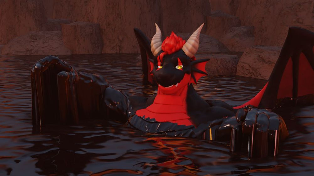 Dragon chest deep in thick sticky tar, seems not troubled by it.