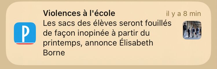 Notification du Parisien :


Violences à l’école : les sacs des élèves seront fouillés de façon inopinée à partir du printemps, annonce Élisabeth Borne