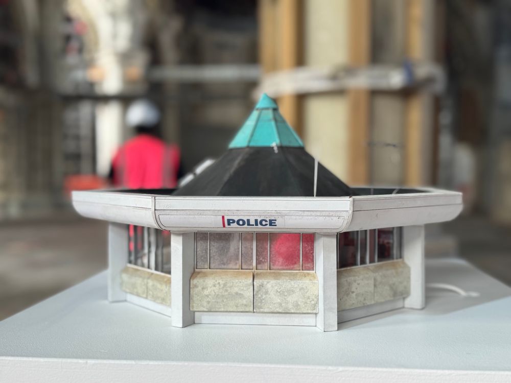 A miniature police kiosk. 