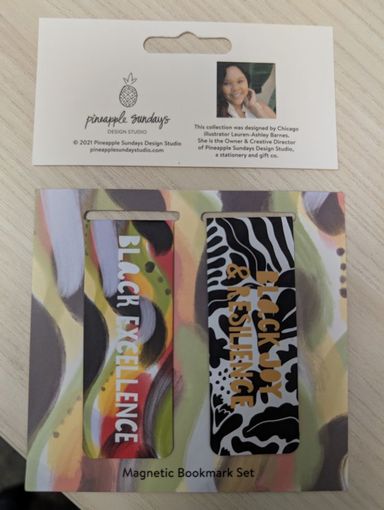 Magnetic bookmarks that read Black Excellence and Black Joy & Resilience from Pineapple Sundays Design Studio