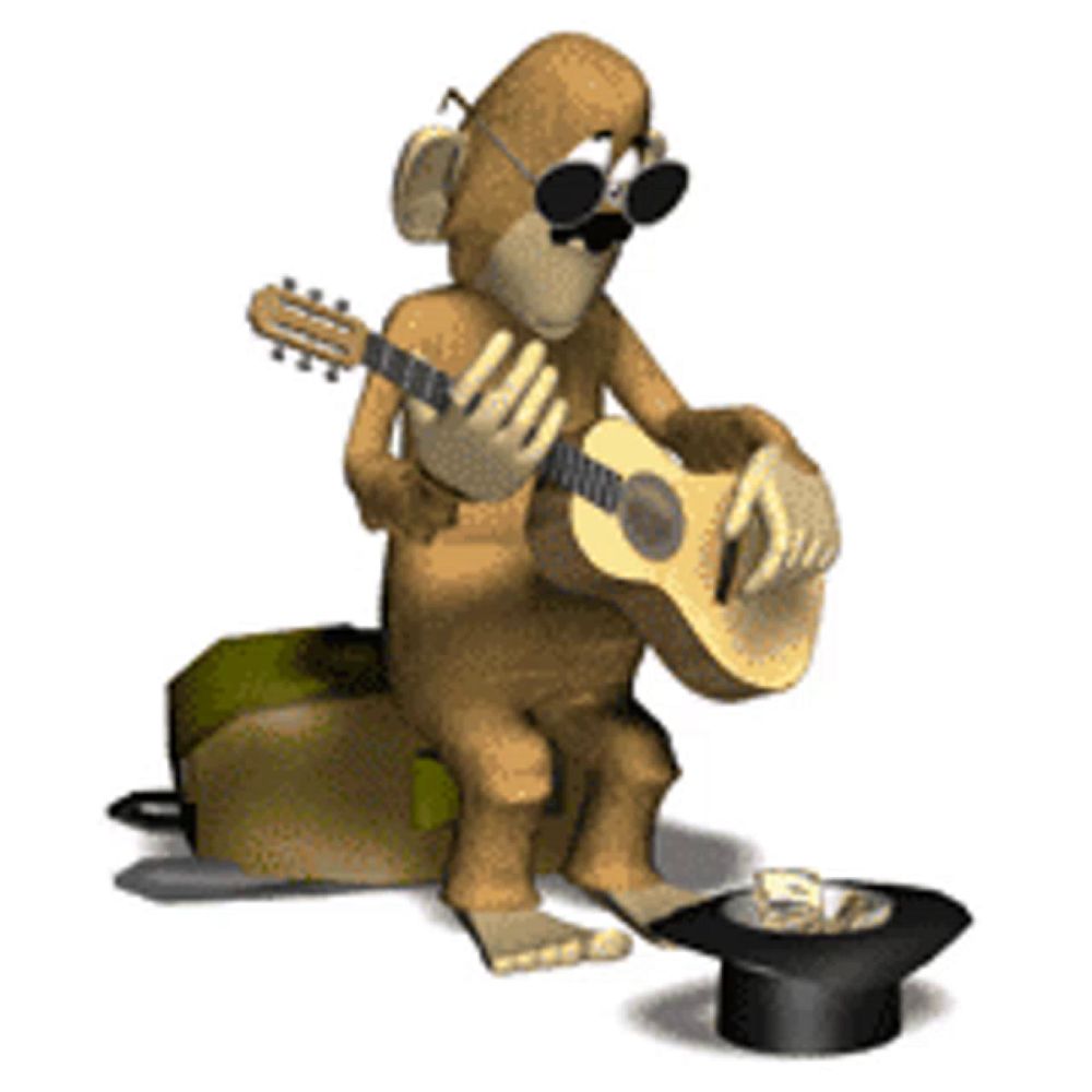 a cartoon monkey is playing a guitar and wearing sunglasses