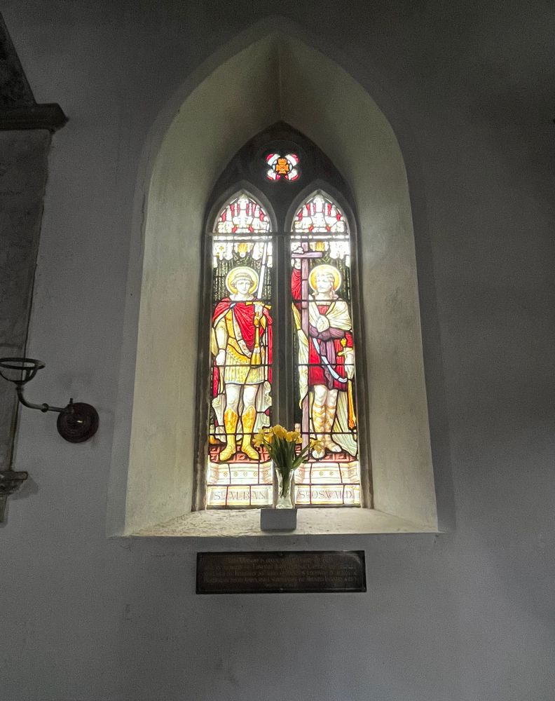 War memorial window and plaque commemorating Capt. E. J. Dewar,  60th Rifles, who died 20th February 1900 of wounds received in action at Paardeburg, South Africa while serving with the Mounted Infantry.