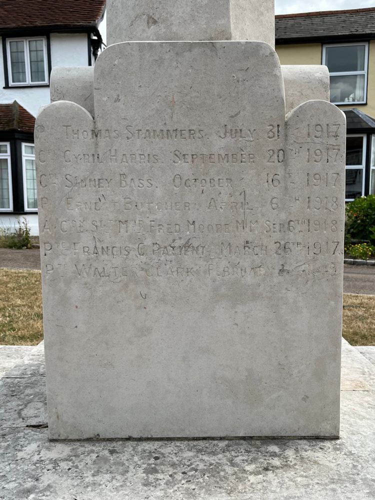 Great Easton and Tilty war memorial. First World War names.