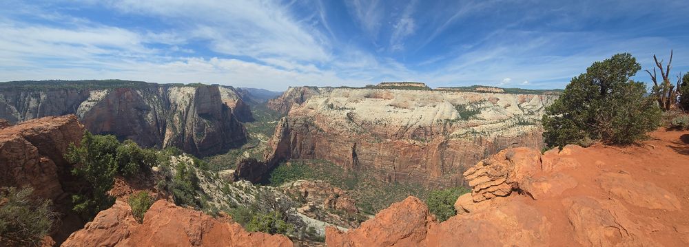 A panoramic picture of Zion National Park taken from Observation Point.