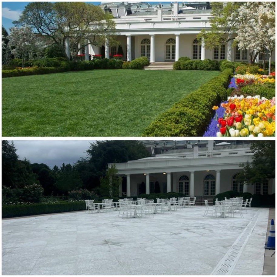 The White House Rose Garden as it was - green 
Now - paved over