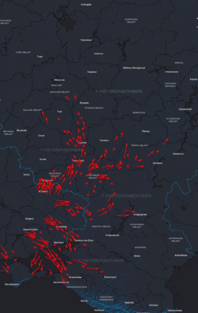 Map with arrows showing drones
