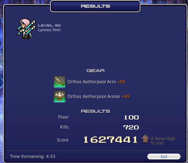 A score card for clearing Eureka Orthos solo as a Sage.