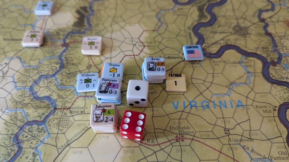 Confederate attack on Kearneysville gives them the best possible die roll.