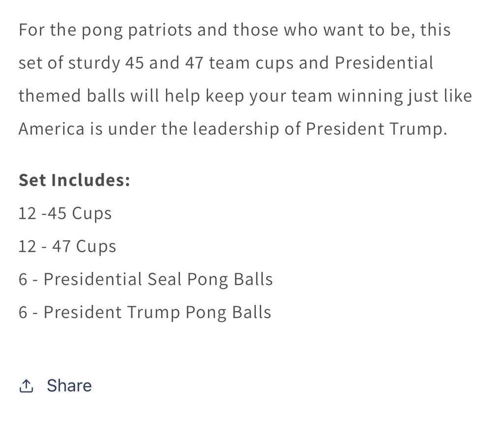 The site’s description of the beer pong set 