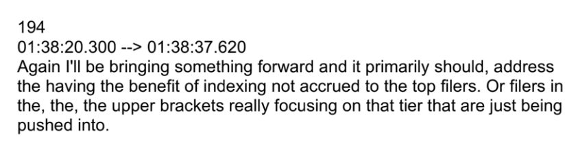 Excerpt from Multnomah county board meeting transcript where Julia Brim Edwards claims that her indexing proposal will not benefit the top filers