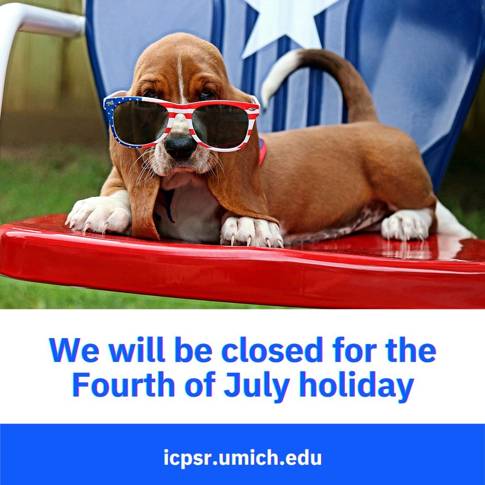 An adorable basset hound puppy wearing US flag sunglasses sitting on a red, white, and blue metal chair.