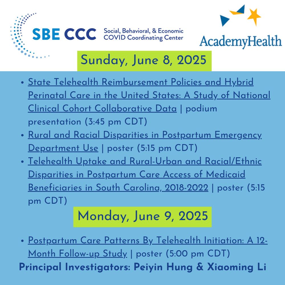 Infographic about SBE CCC Consortium member posters and presentations at AcademyHealth 2025