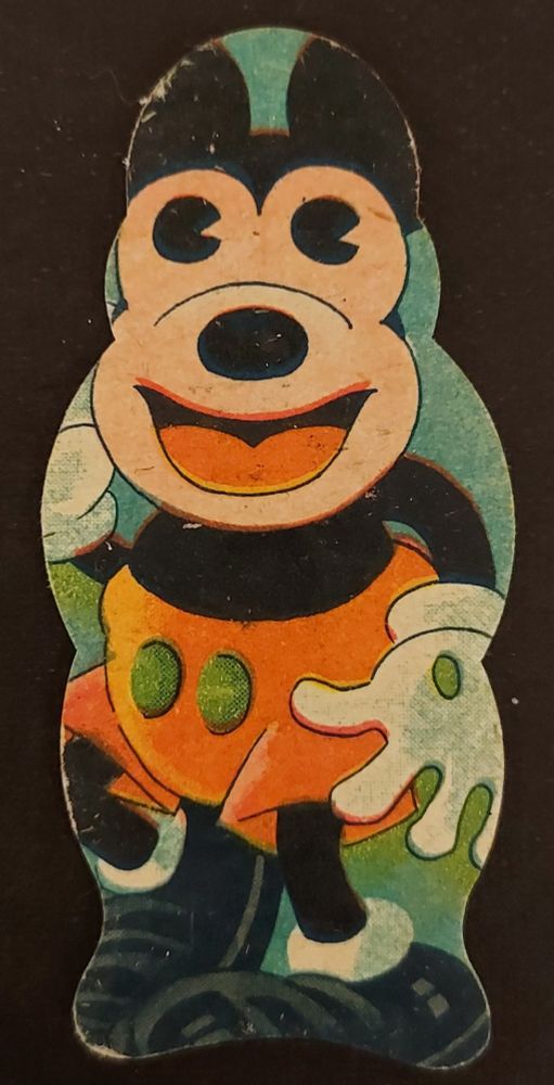Vintage 1930s die-cut Japanese menko card of Mickey Mouse.