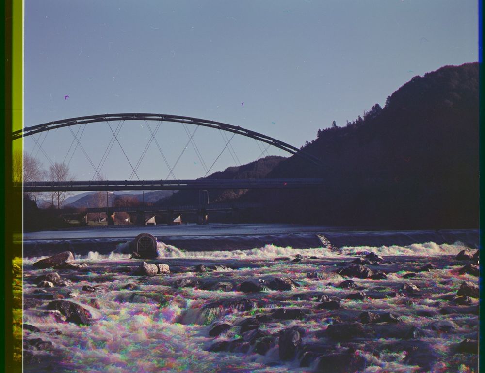 A colour photo of the Hutt river made on black and white film by taking three photos with colour filters for the RGB channels
