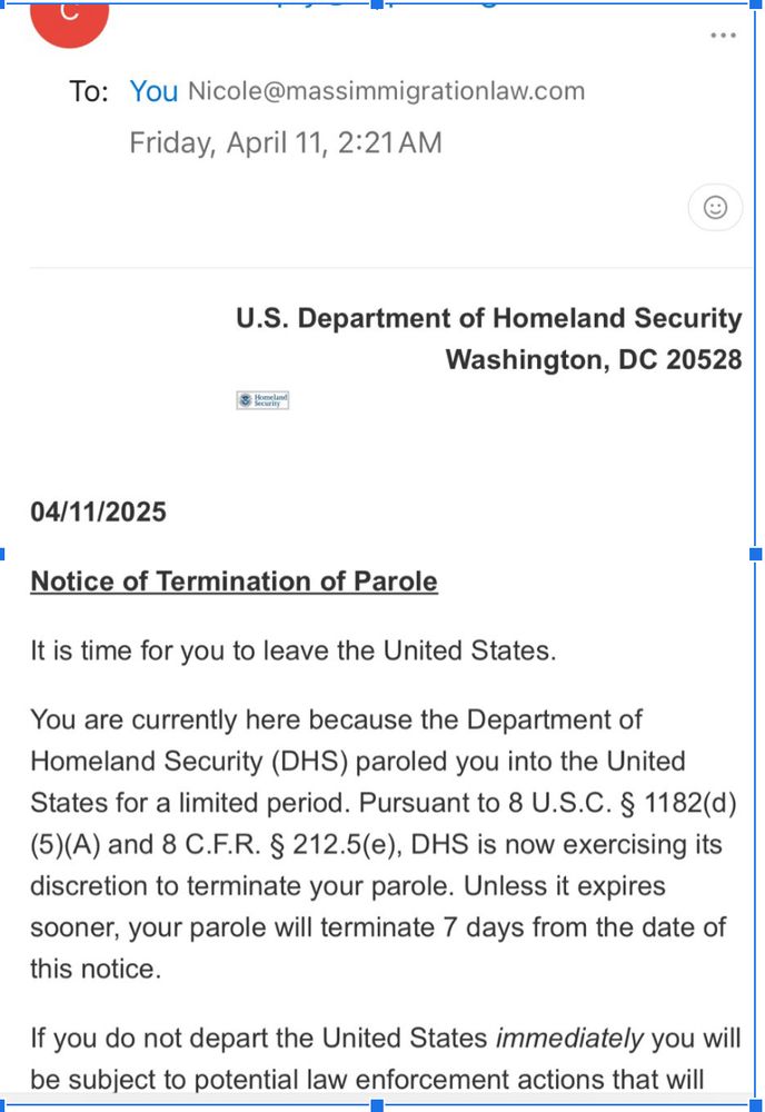 Email from DHS to unknown recipient, received by Nicole Micheroni 