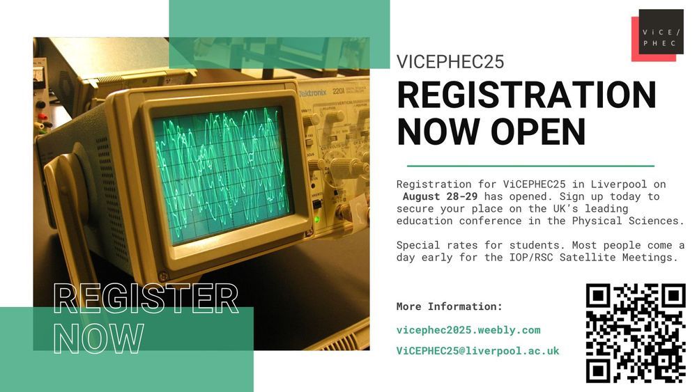 Flyer for the ViCEPHEC conference with a picture of an oscilloscope. The conference website is given as vicephec2025.weebly.com 
