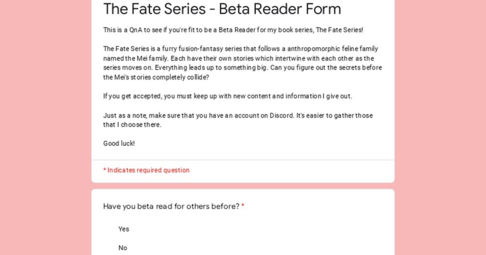 The Fate Series - Beta Reader Form