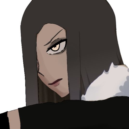 Drawing of my character Zeyneth. A long, brown haired and brown skinned woman. She has a serious and angered expression while holding up her arm.