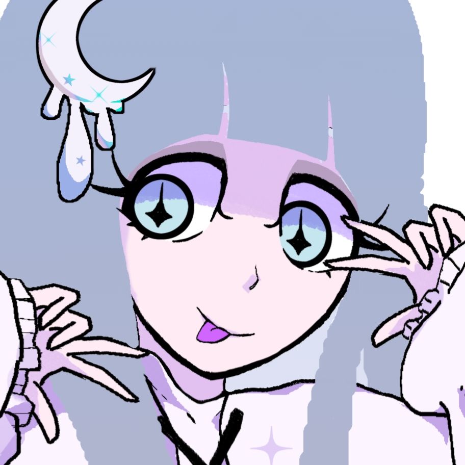 Cute pastel drawing of my character Lament, a gray haired and pale skinned girl doing 2 peace signs with her tongue sticking out.