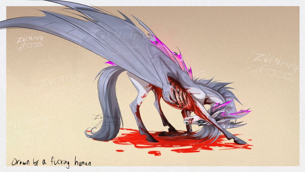 My oc Vanduo uuhhhh with no insides oops. Lotta blood. Oh nooo. Sad. Very sad. Imagine waking up and ur guts are just gone. lol. Couldn't be me.

