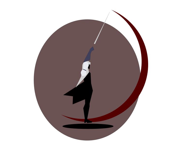 a profile view of Jill Warrick from FFXVI holding her sword high, a curve of bloodspatter forms a crescent moon that traces the path of the blade against a warm brown-red background.