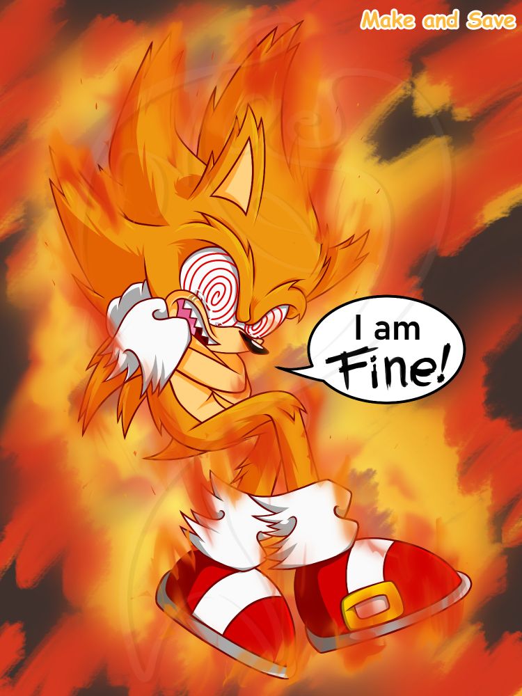 Sonic says that he is fine despite becoming a Fleetway Super Sonic.