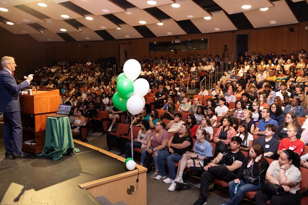 HCC new student orientation assembly in theater