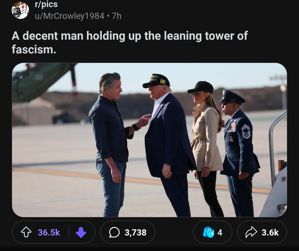 gavin newsome standing in front of trump on an airport runway. they both suck ass.