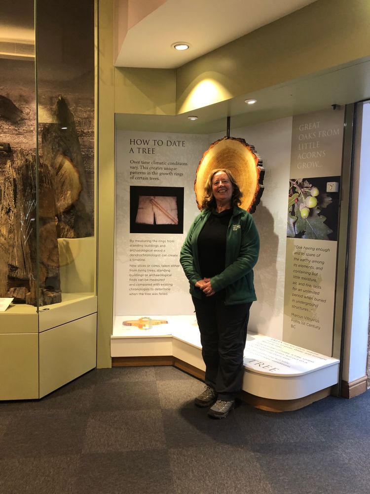 Me standing in front of one of the displays about dendro-dating at Vindolanda - with a lovely disk tree-ring sample behind my head - looks a bit like a halo 😇. I’m not that good really 🤣. Photo copyright Gordon Turnbull 2024