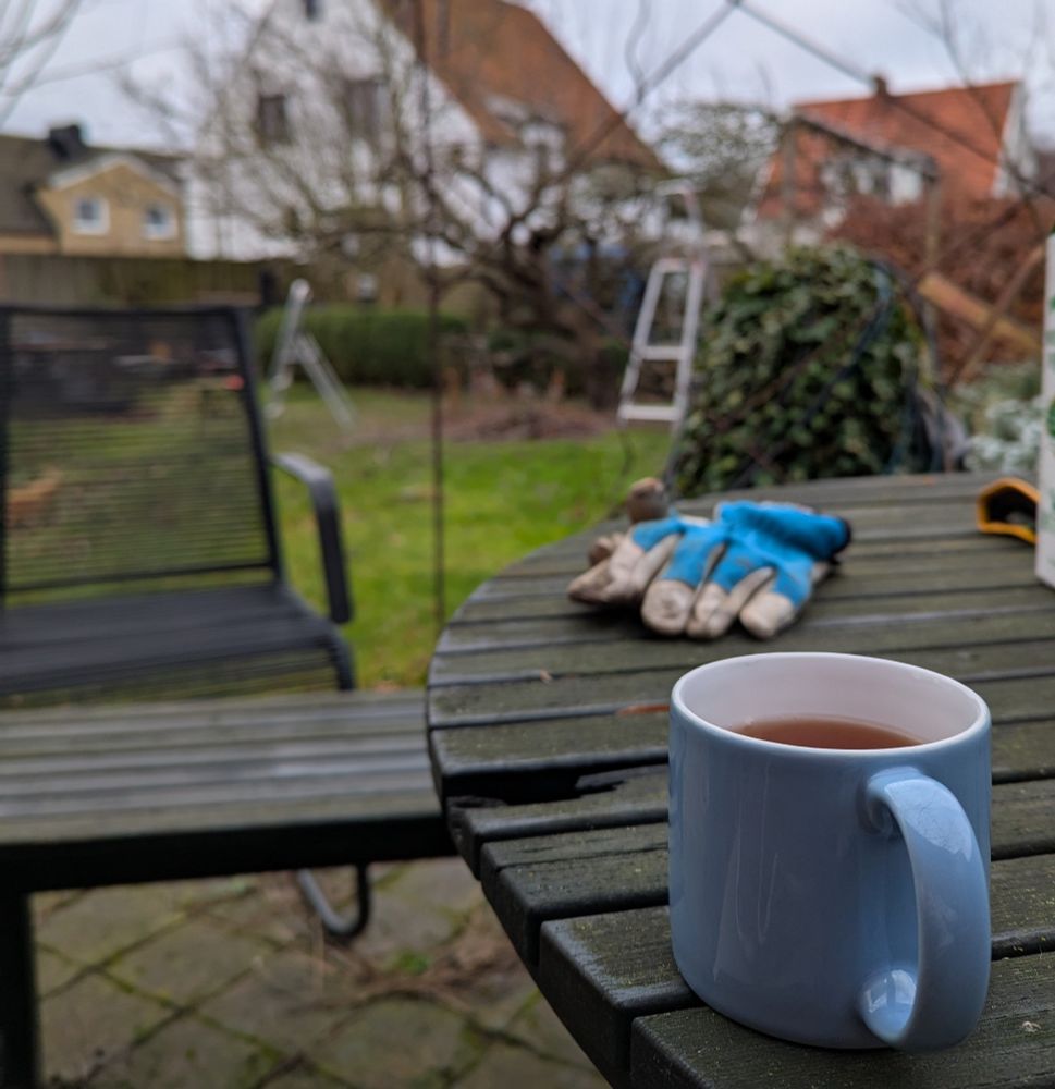 Första koppen te i trädgården i år.
First cup of tea in the garden this year.
