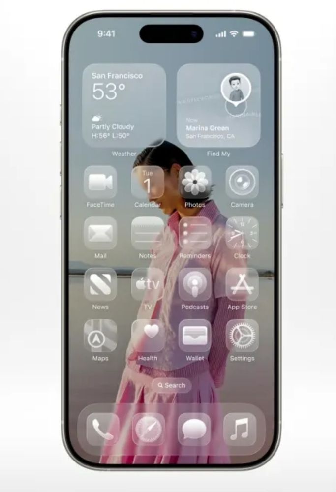 An iPhone homescreen where all the icons are translucent and unreadable, and the background is obscured.
