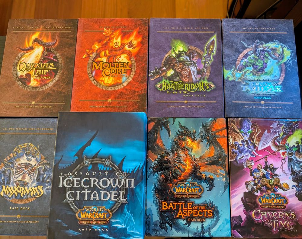 Various World of Warcraft TCG raid decks