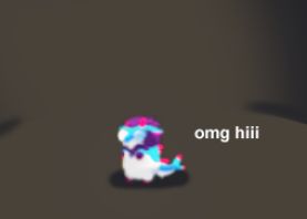 A little homunculus Riff under bright spotlight saying "omg hiii"