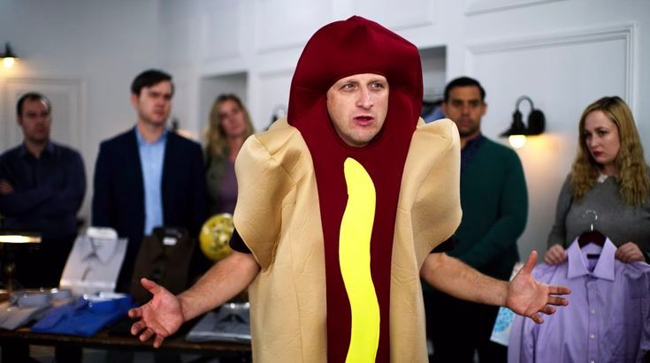 Tim Robinson in a Hot Dog suit, from the sketch in which he drives a hot dog shaped car into a clothing store and tries to play it off like it wasn't actually him. 