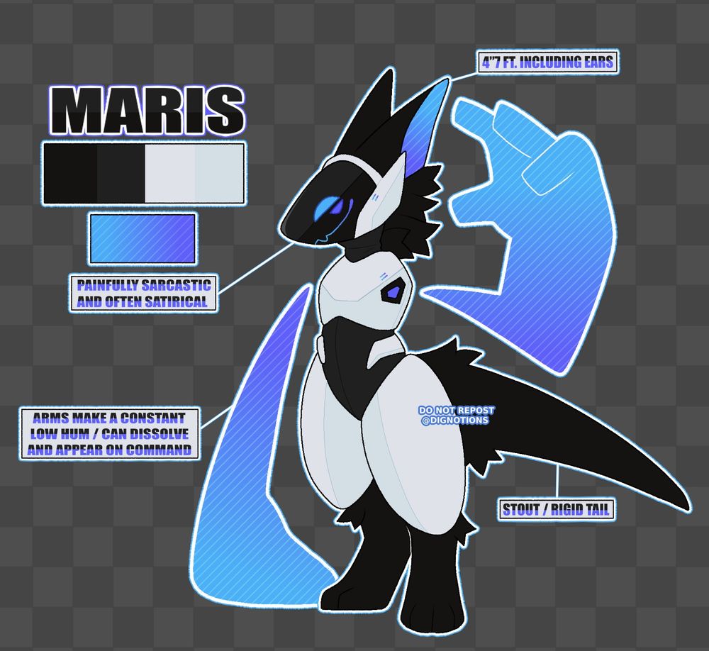 A stout black/white protogen with holographic arms!