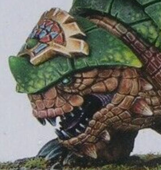 This is an enormous scaly creature with a dopey expression on his face. Like "mood", y'know?