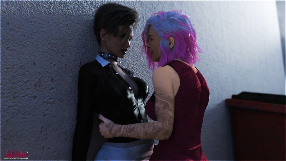 A 3D screen shot from the adult game Noemi' Toscana Rebirth. Kriem spends her 4:20 break with Clair, who is more interested in putting her hands on the other girl who she finds smoking hot.