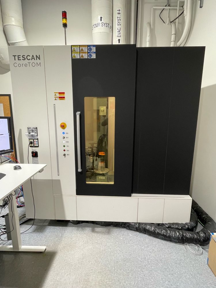 Short sediment core being analyzed through a micro CT-Scan