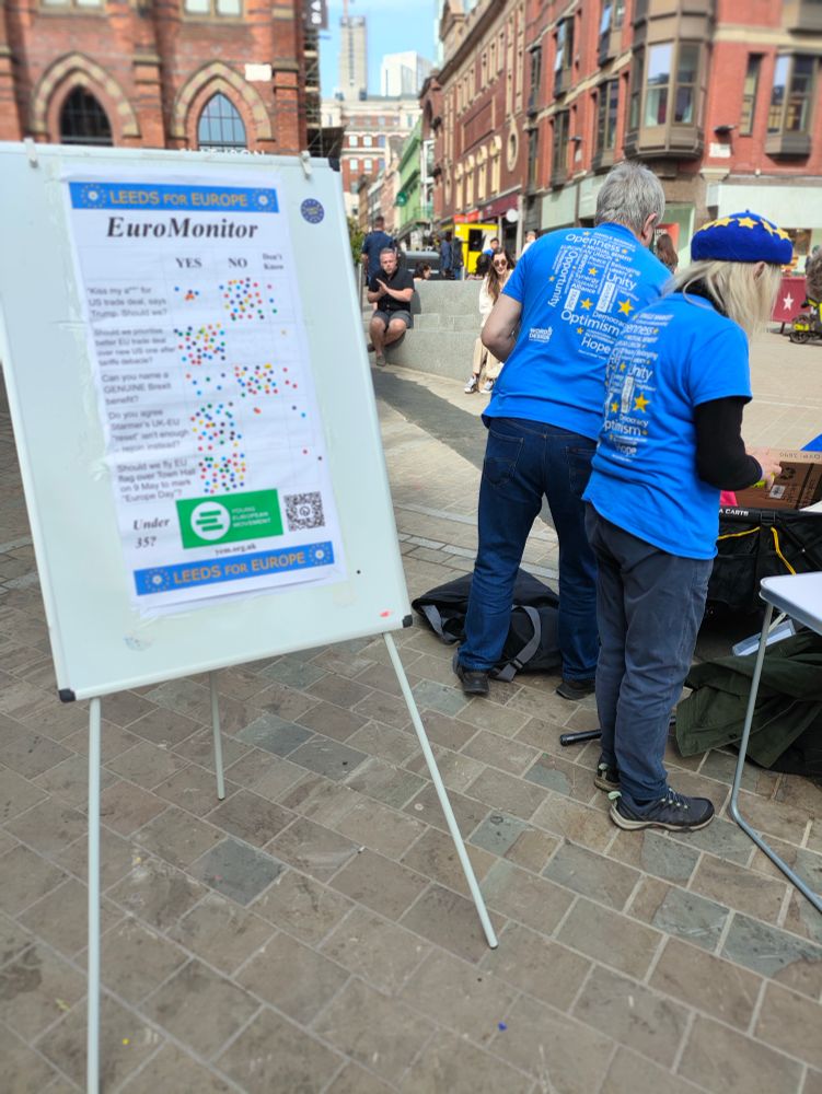 Leeds for Europe street stall in Leeds city centre on 12 April 2025.
