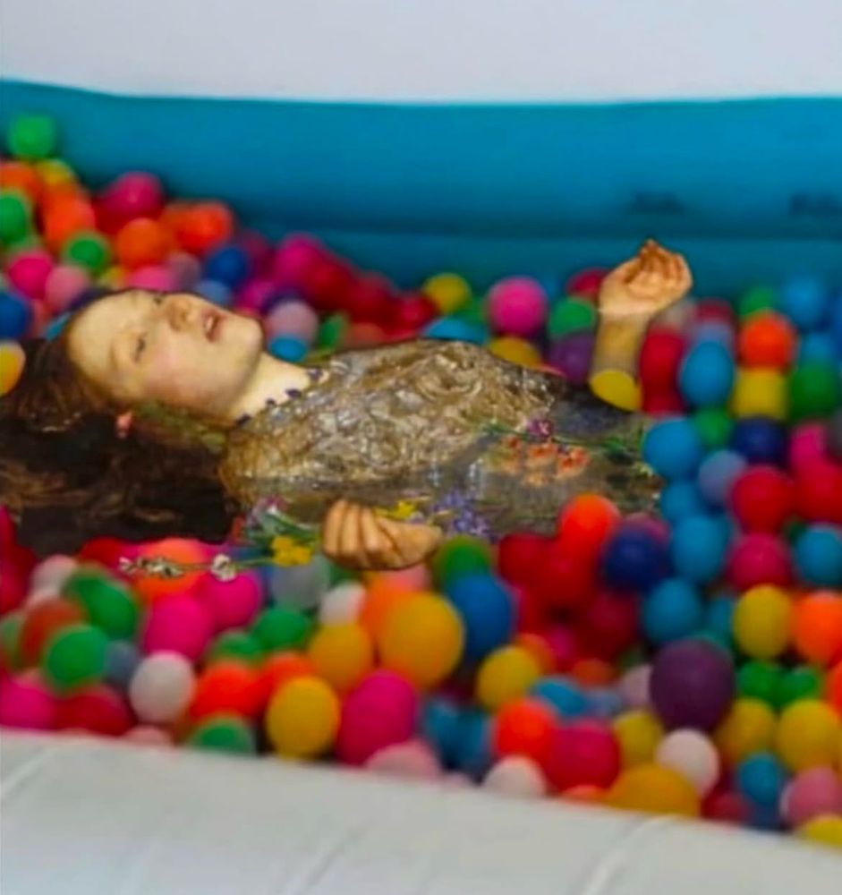 Ophelia (painting by John Everett Millais) floating in a ball pit 