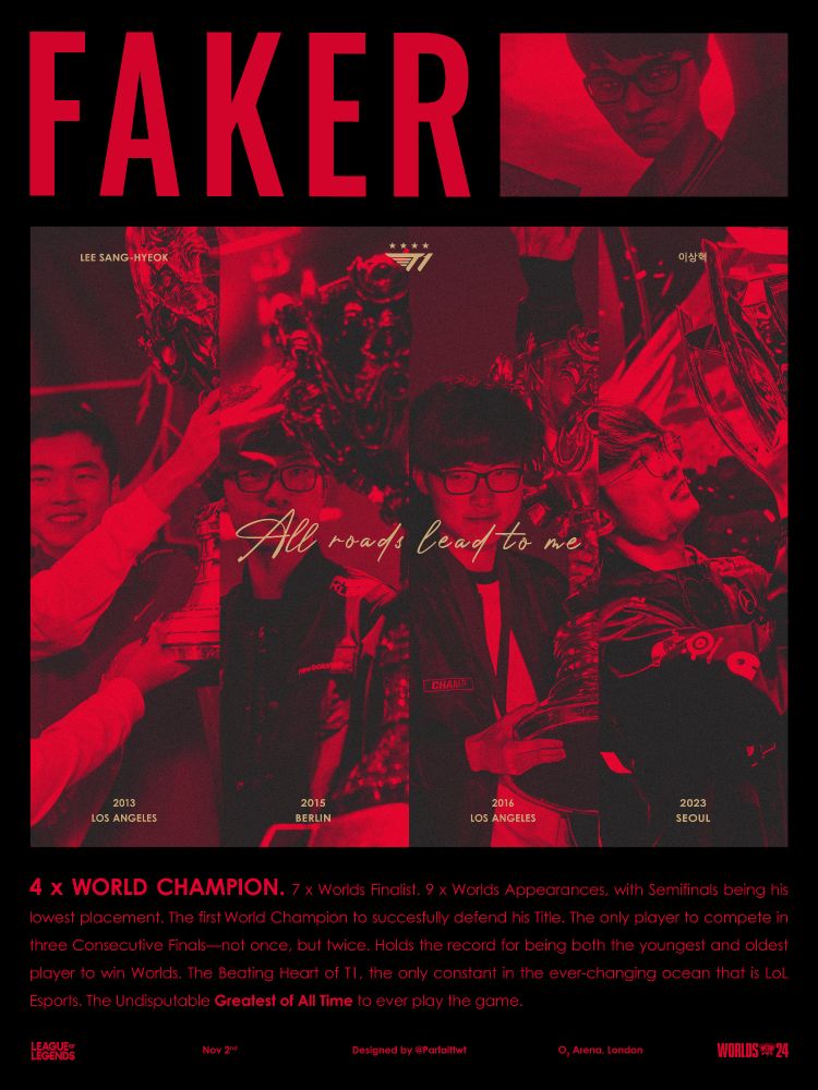 A Print celebrating T1 Faker's accomplishments at Worlds 