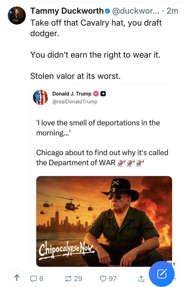 Sen. Tammy Duckworth calls the president a draft dodger. 