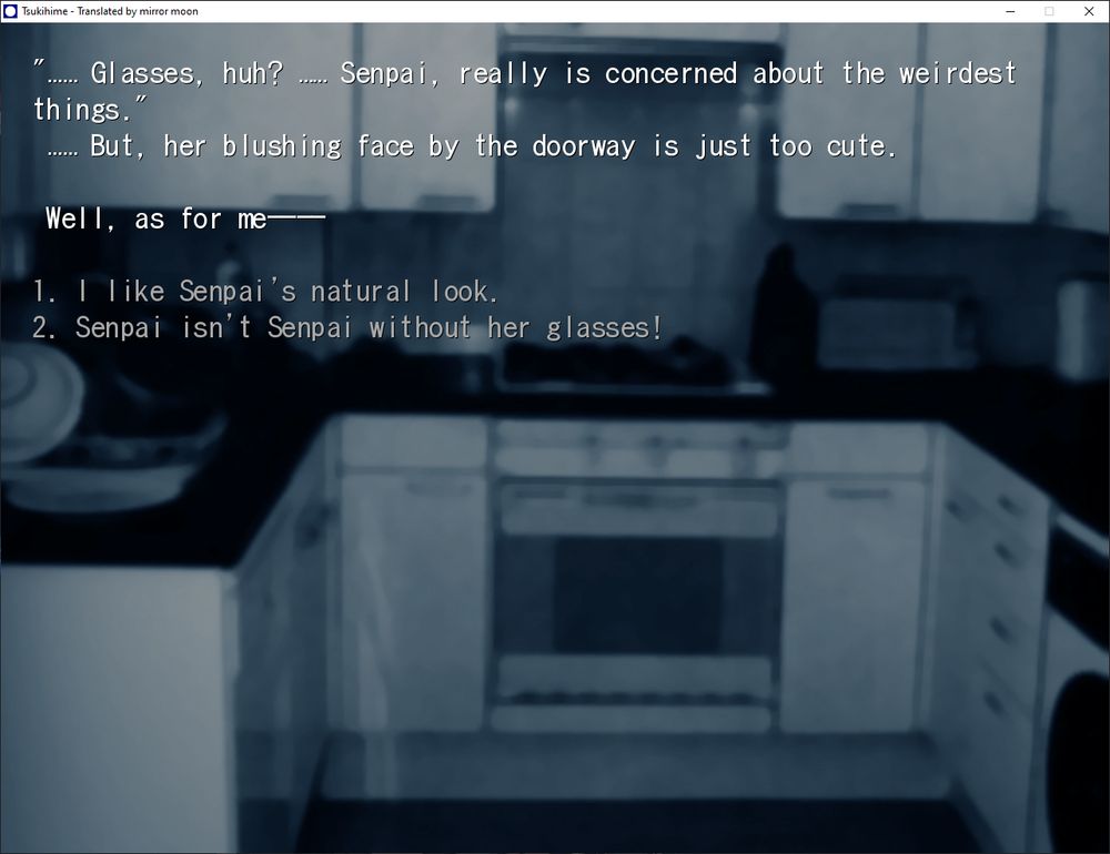 tohno and ciel are going to have sex and the player apparently gets to decide if she keeps her glasses on or not